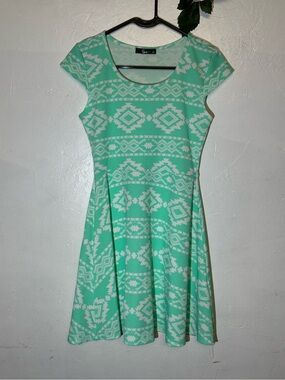 Pinc Mint and White Aztec Fit-and-Flare Dress